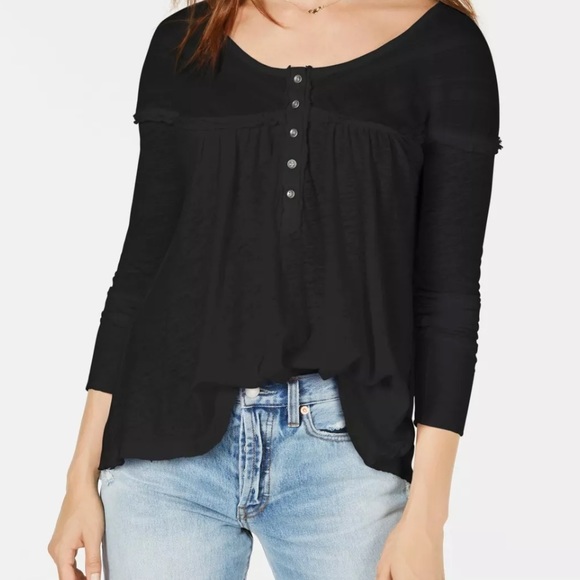 🔥FREE PEOPLE🔥We The Free Down Under Raw Hem Henley Black Small NWT